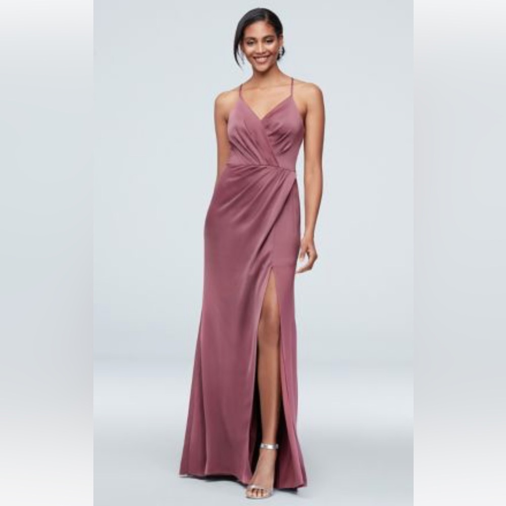 David’s Bridal Spaghetti Strap Crepe Back Satin Dress